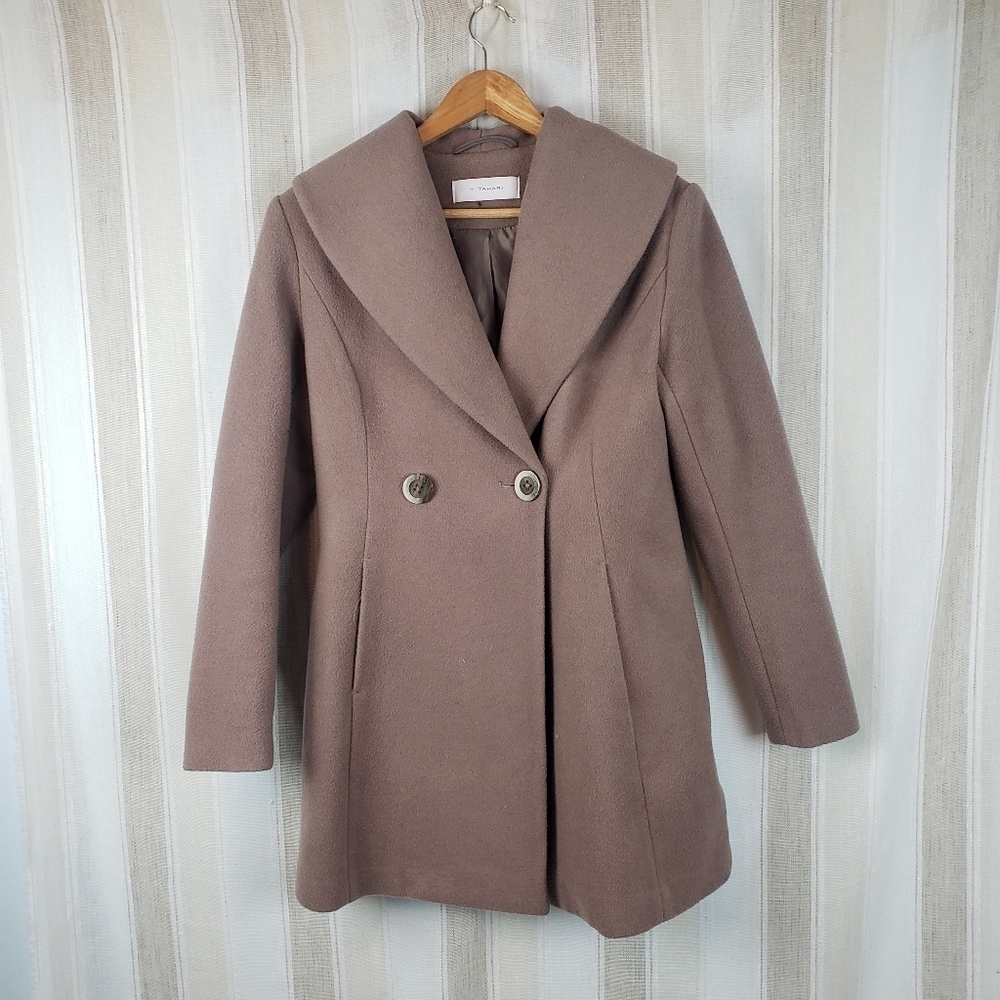 T Tahari Women's Pea Coat in Taupe